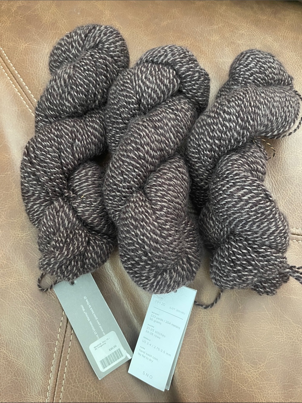 Woolfolk Sno Marled Burgundy& Cream Yarn - 3 Hanks
